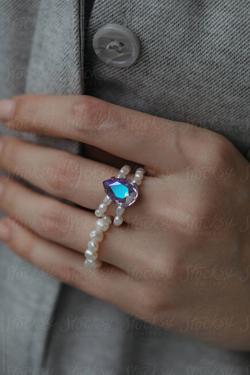 Pearls rings with gemstone - jewelry