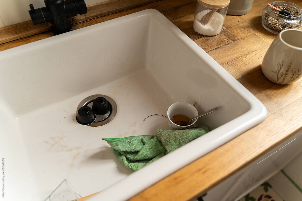 Kitchen sink with dishes