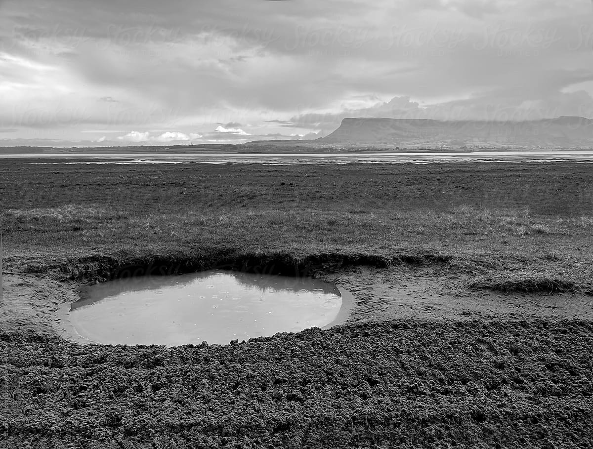 A pool of seawater with Benbulben mountain in background
