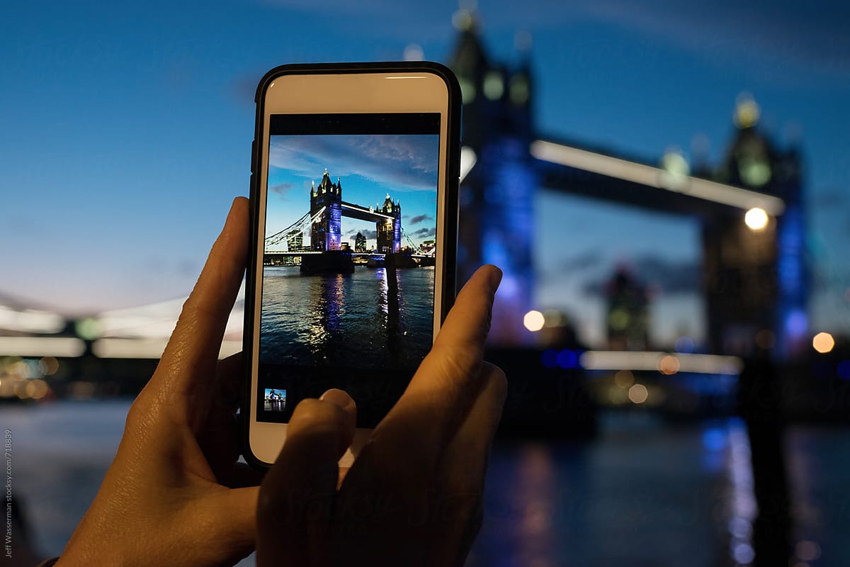 Tourist Taking Photo of Tower of London with Cellphone