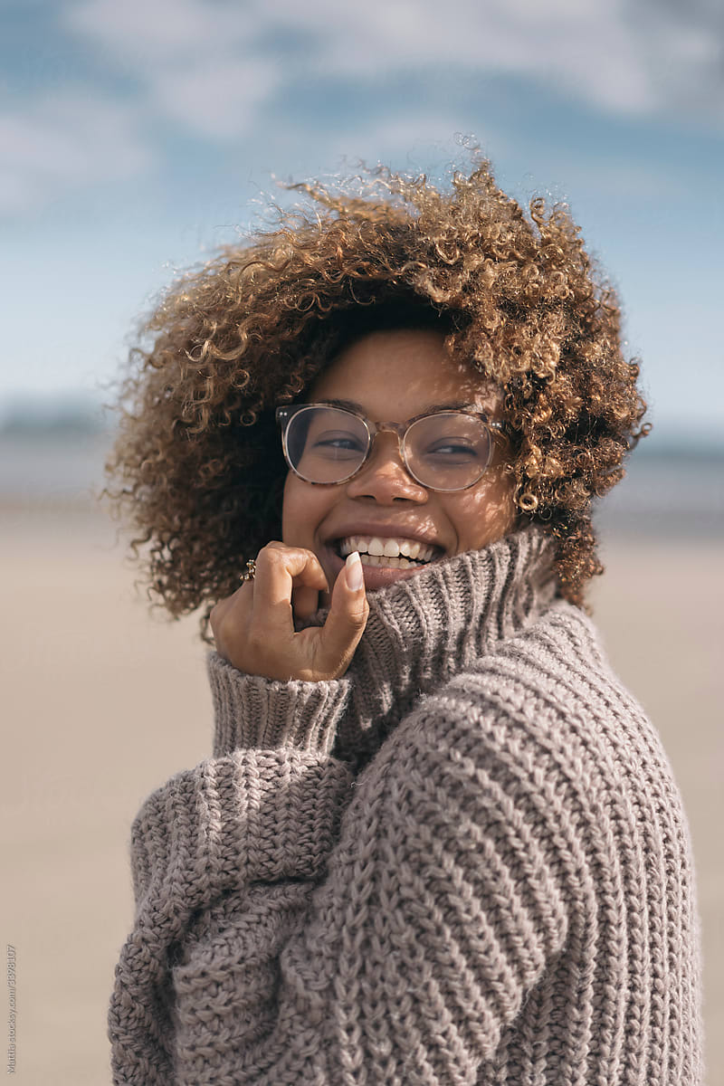 Afro Woman with Glasses Smiling