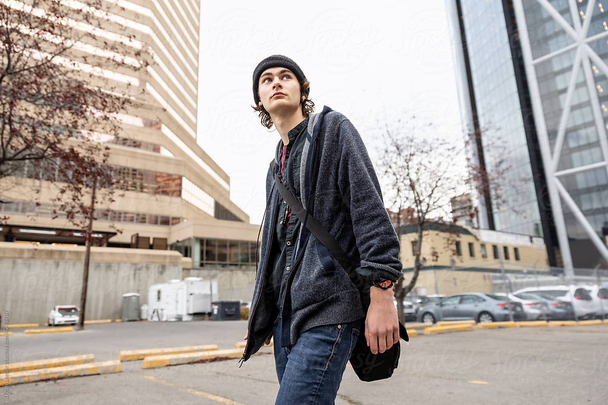 Young Male Walking Downtown
