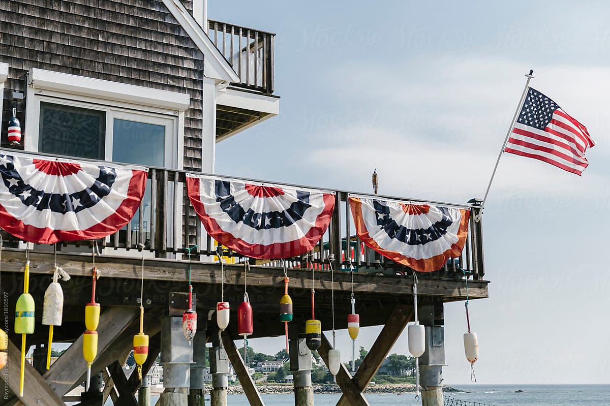 Fourth of July bunting and American flag at the Beach