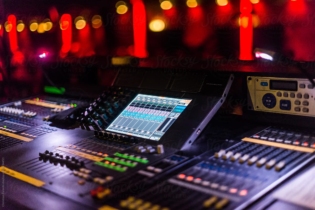 Professional audio mixing console during concert