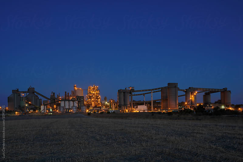 Cement factory at dusk