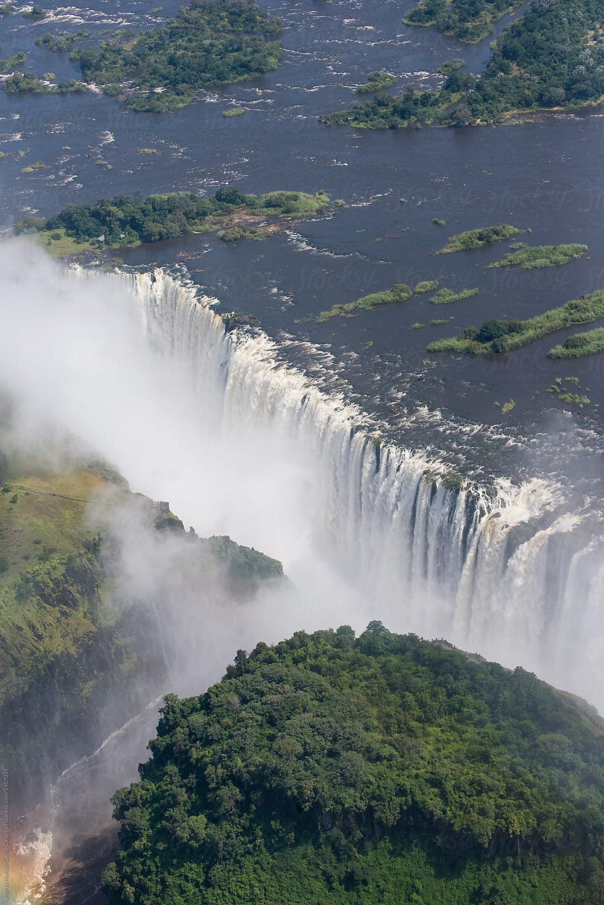 Victoria Falls aerial view taken from an helicopter