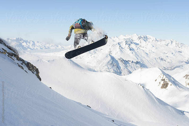 Snowboarder jumping in the air
