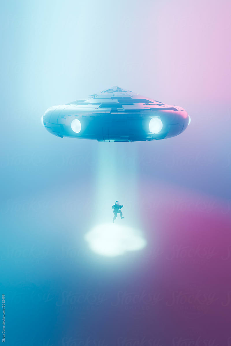 3d render of a UAP abducting an astronaut