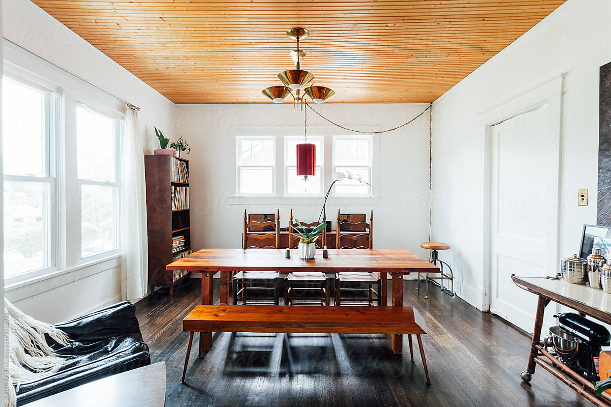 Mid century Farmhouse style dining room in a 100 year old home
