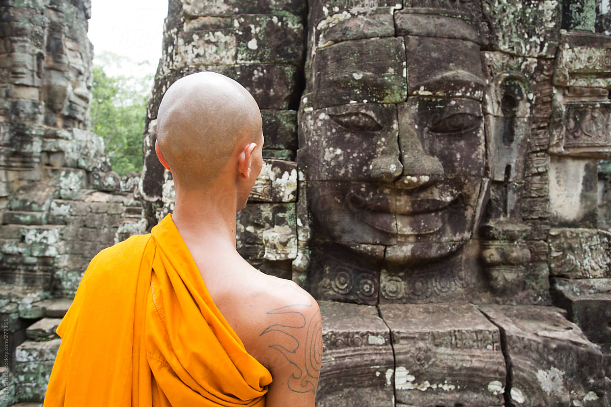 Buddhist monk at Banyan temple, Angkor Wat, Cambodia