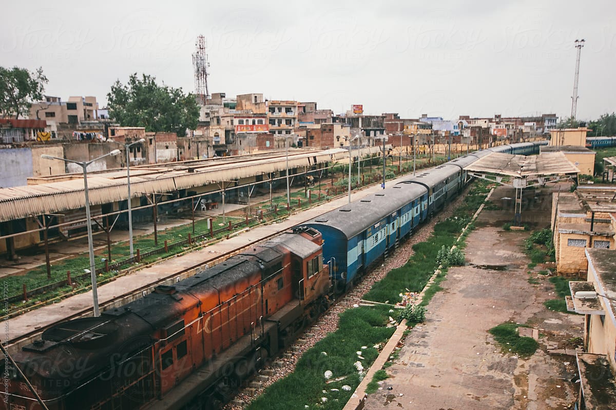 Train station and trains in Agra, India