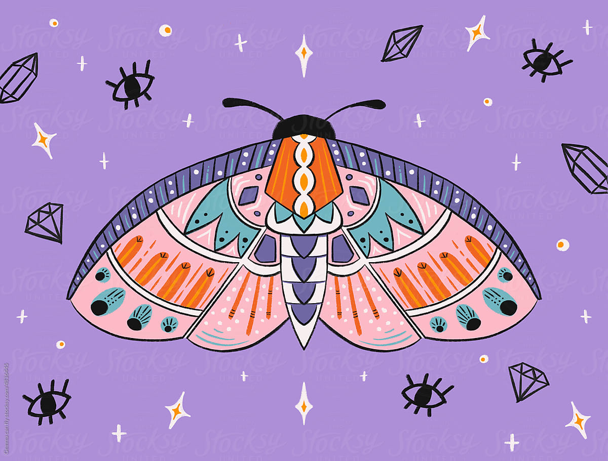 Colorful halloween moth modern illustration