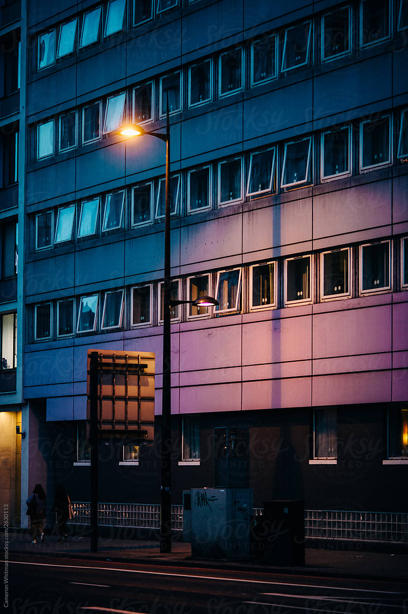 Dystopian Building Facade At Night