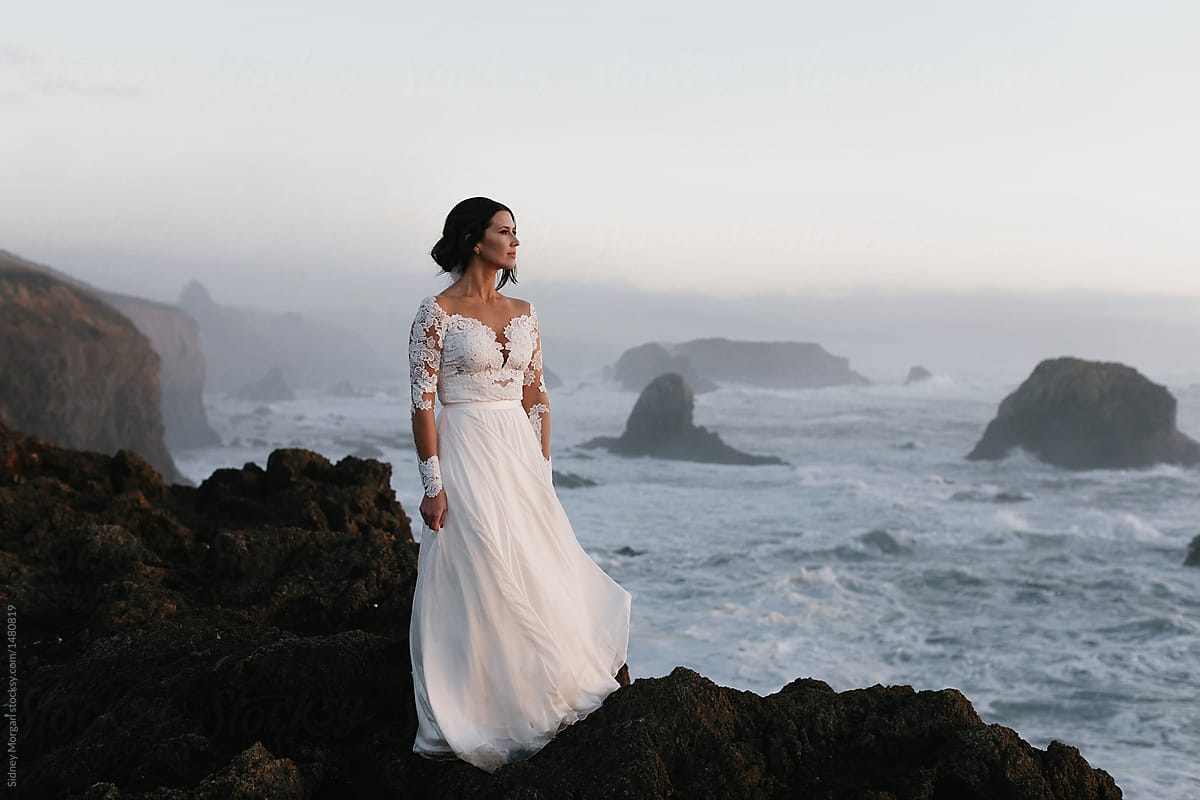 A Bride on a Cliff by the Ocean