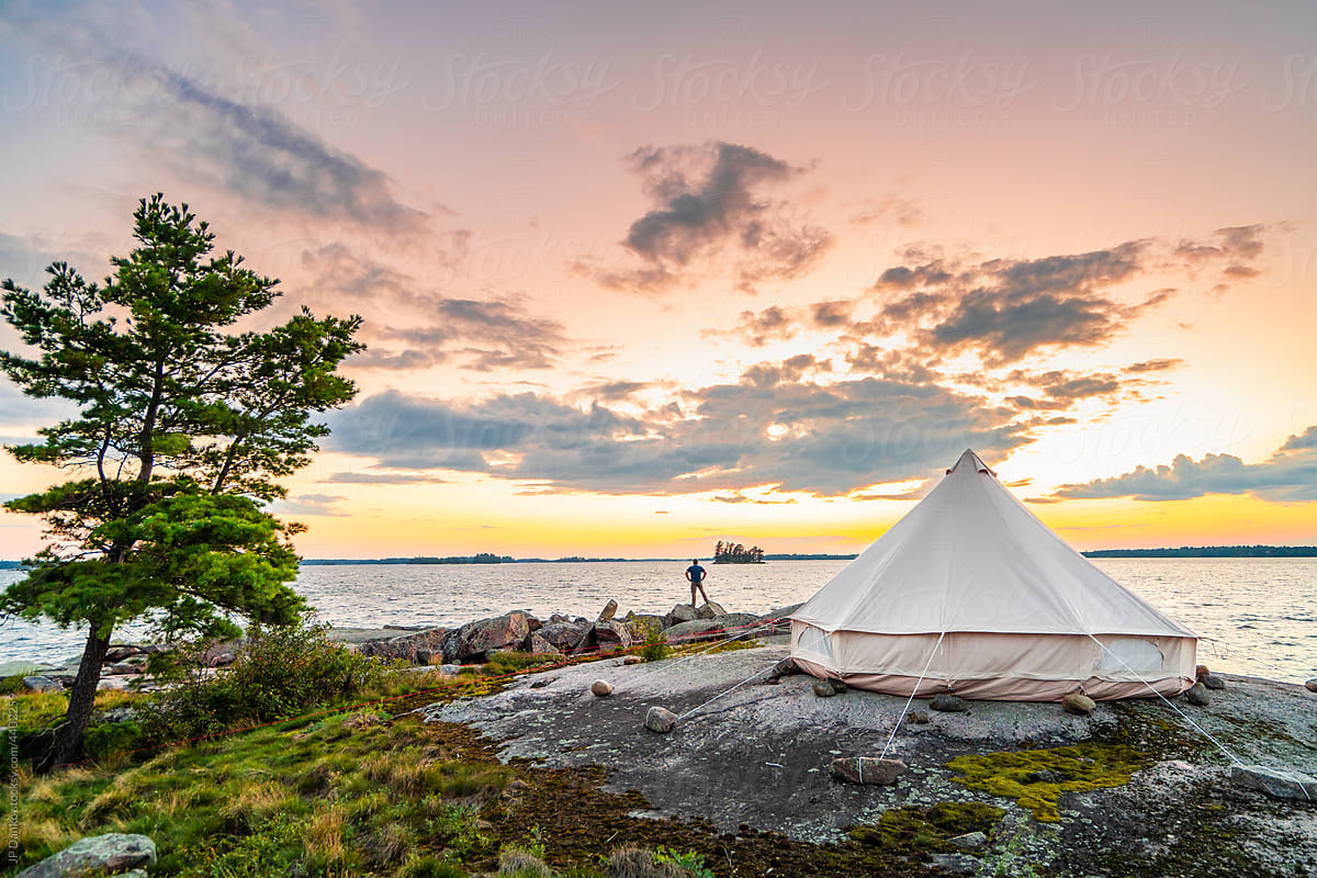 Bell Tent Glamping on Granite Shoreline Canadian Wilderness
