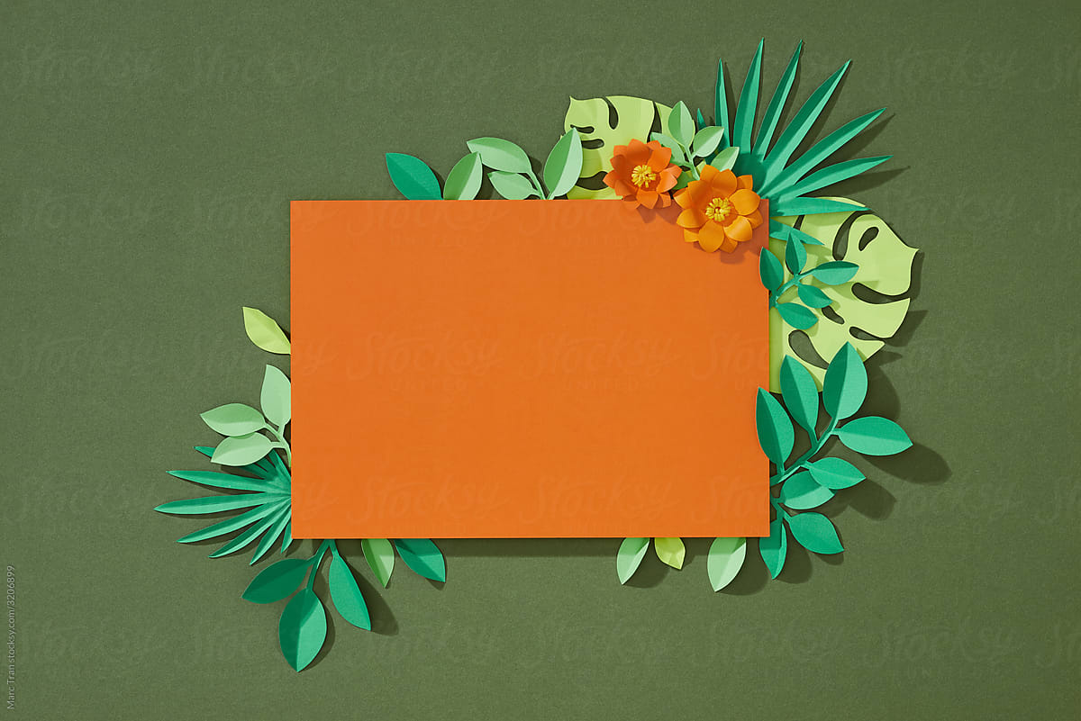 Summer background with paper art of tropical,