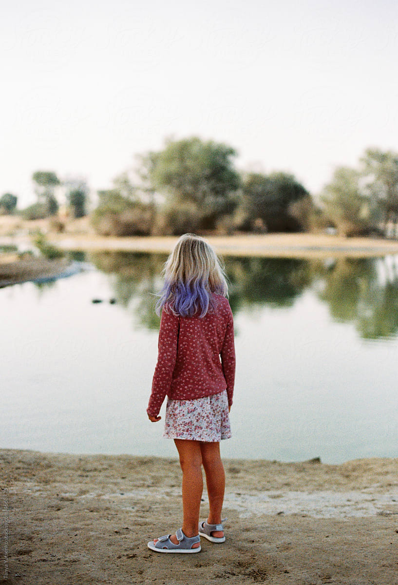 A girl with dyed purple hair