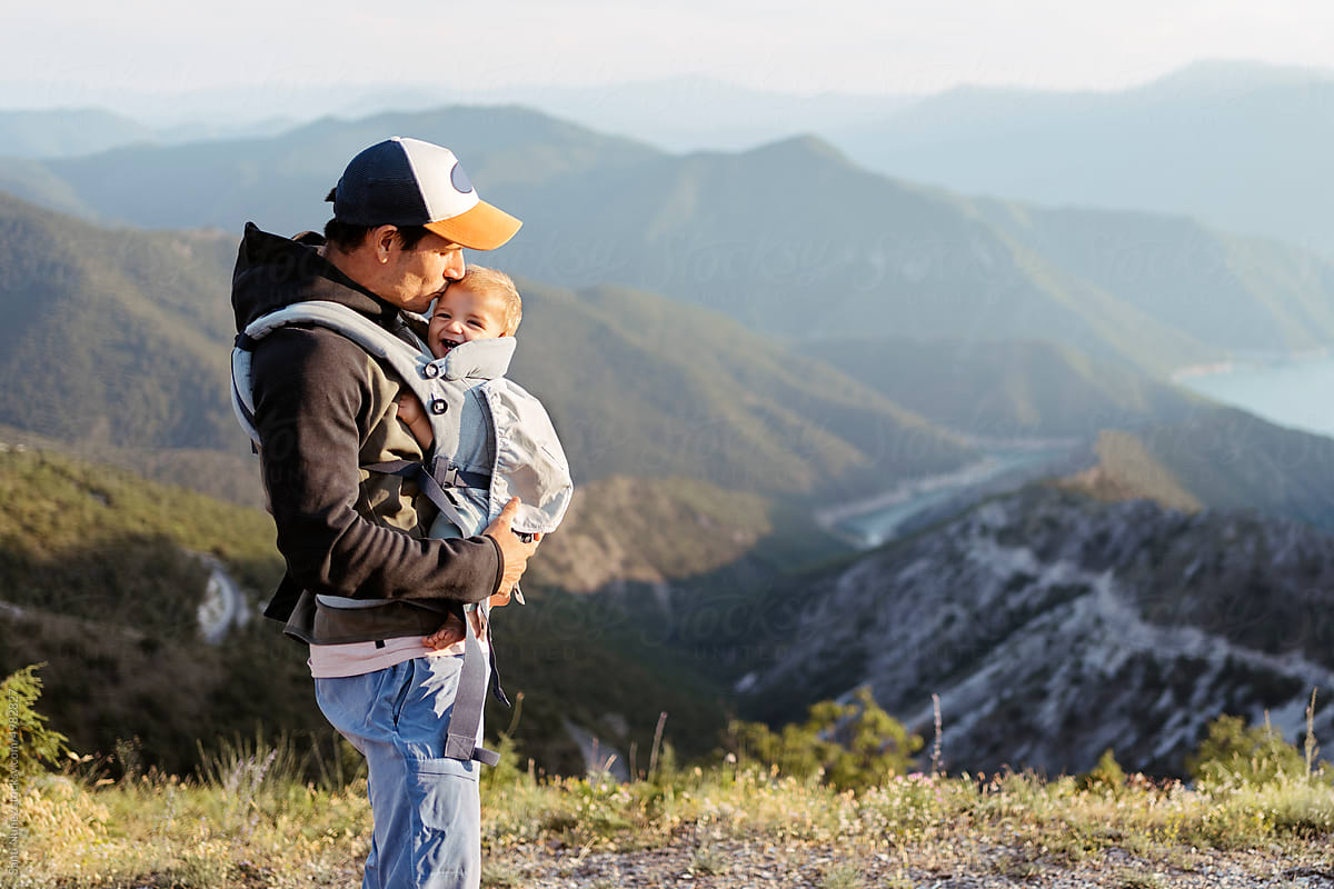 Happy Dad Hiking with his Son