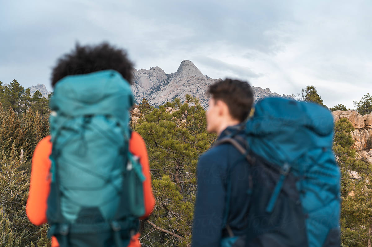 Diverse hikers with backpack