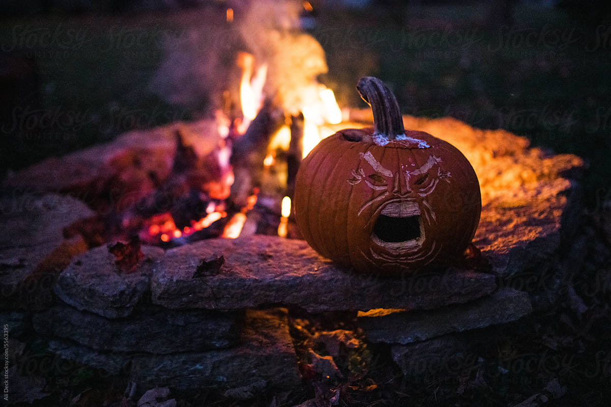 Scary Pumpkin Face on Fire