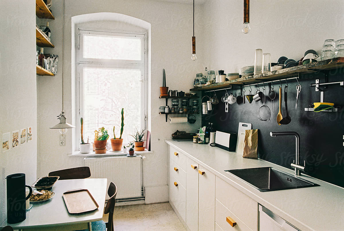 White Minimalist Berlin Kitchen Shot on Film