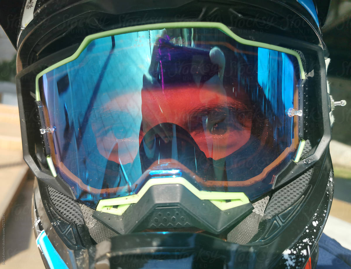 eyes through a helmet closeup