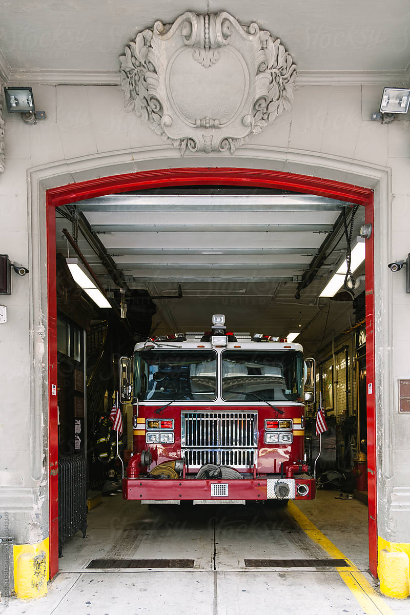 Firefighter Truck Parked in the Fire Station