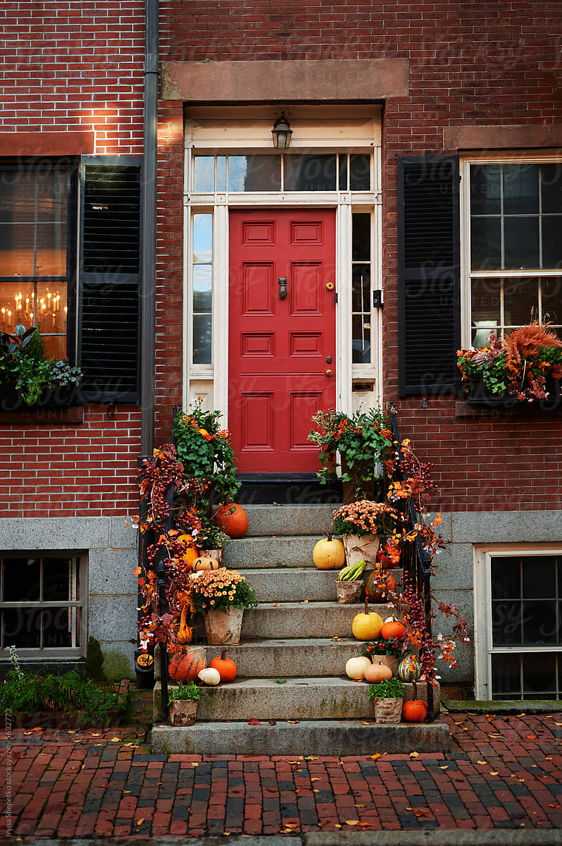 Front Door Of House Decorated For Halloween