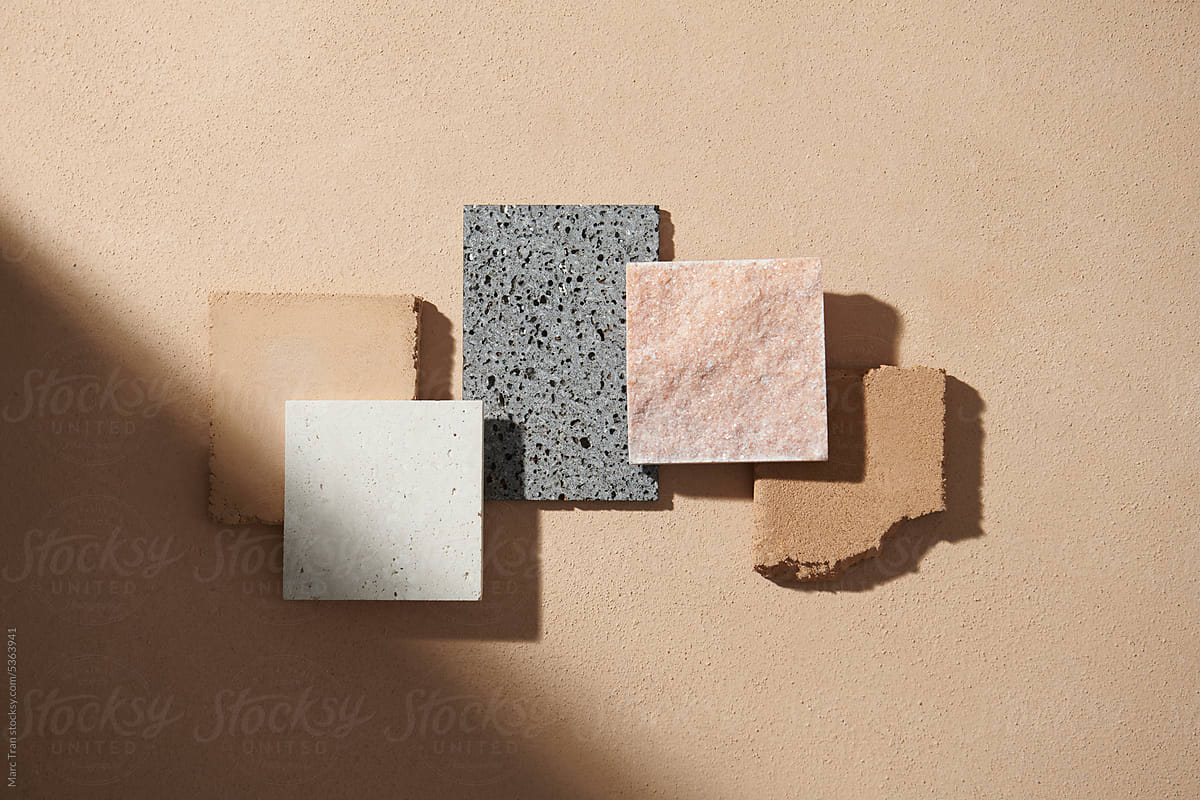 Collage of artificial stone for interior design. Coloristics.