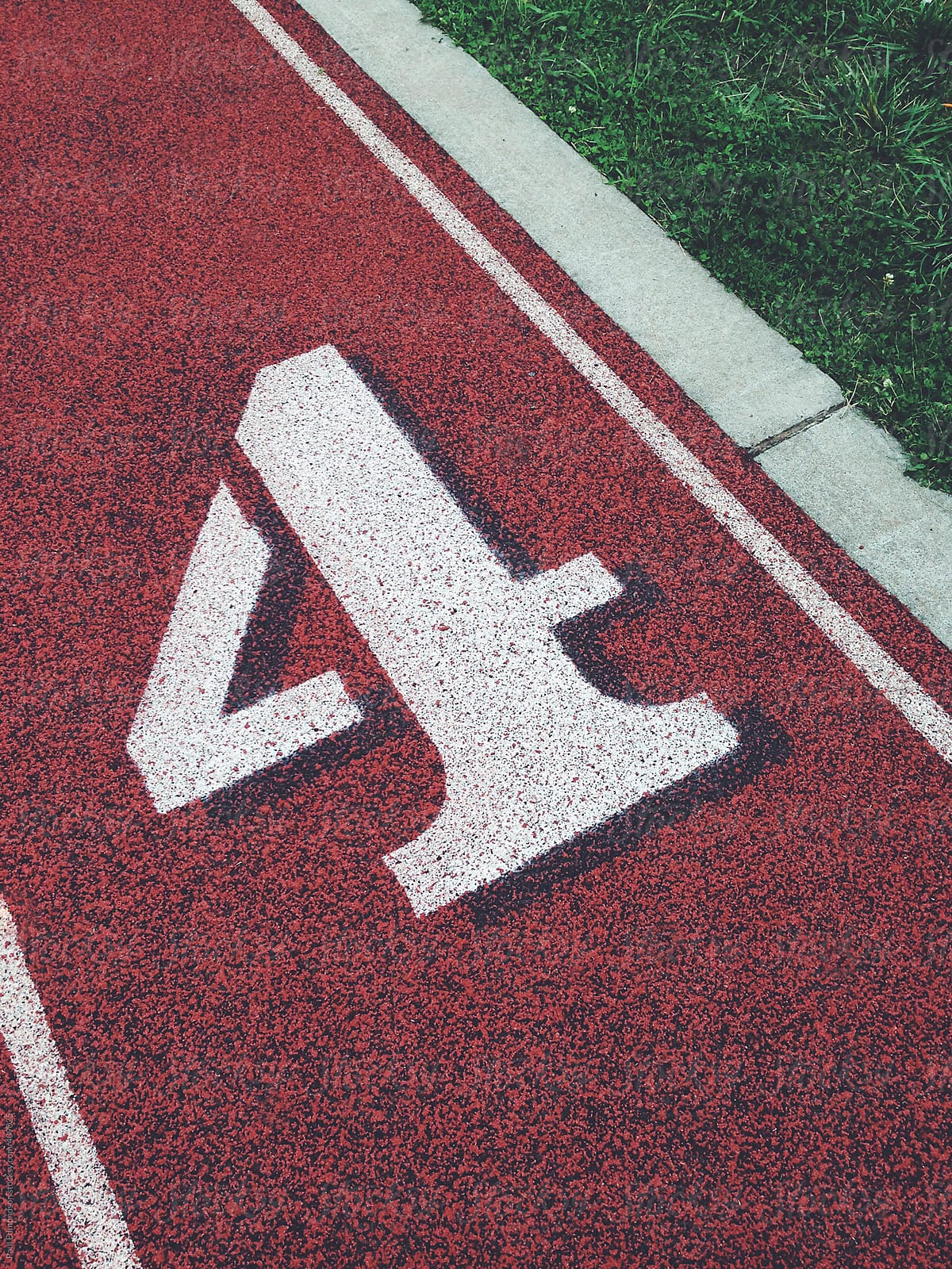 Numbers on running track, close up