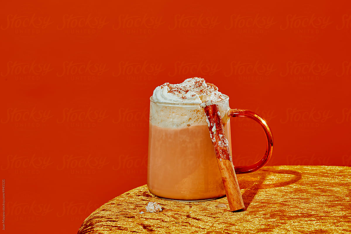 pumpkin spice latte in a glass cup