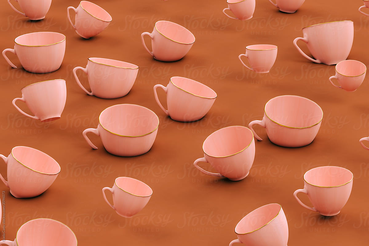 Pink coffee cup on brown background