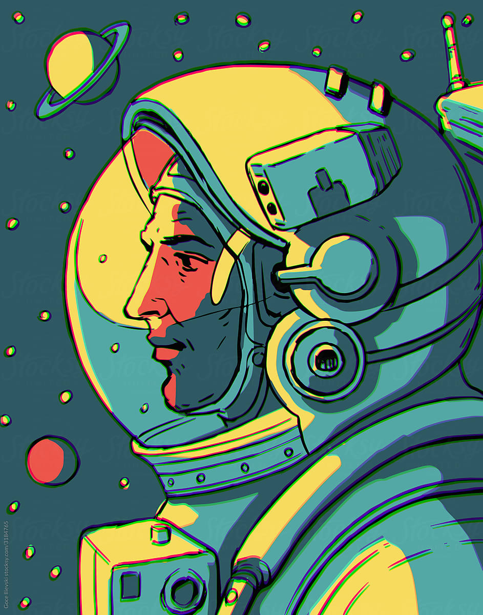 Astronaut In Space Suit Illustration, View At The Universe