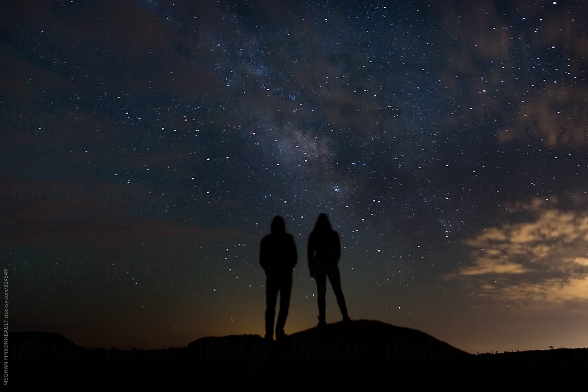 Silhouette of Couple with Milky Way Galaxy and Stars