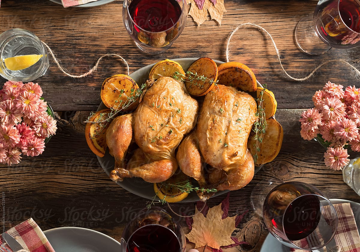 Rustic Thanksgiving Dinner with Roast Chickens