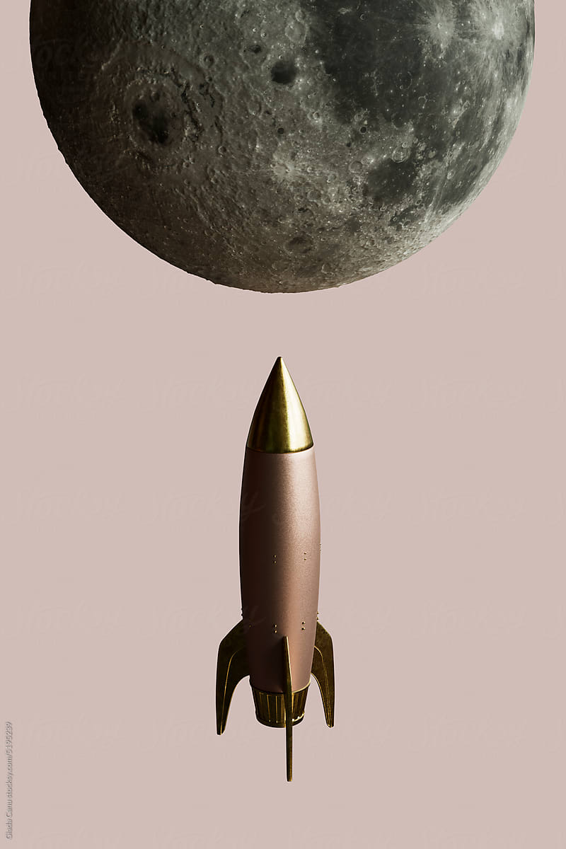 3D Render of Space Rocket on a Pink Background