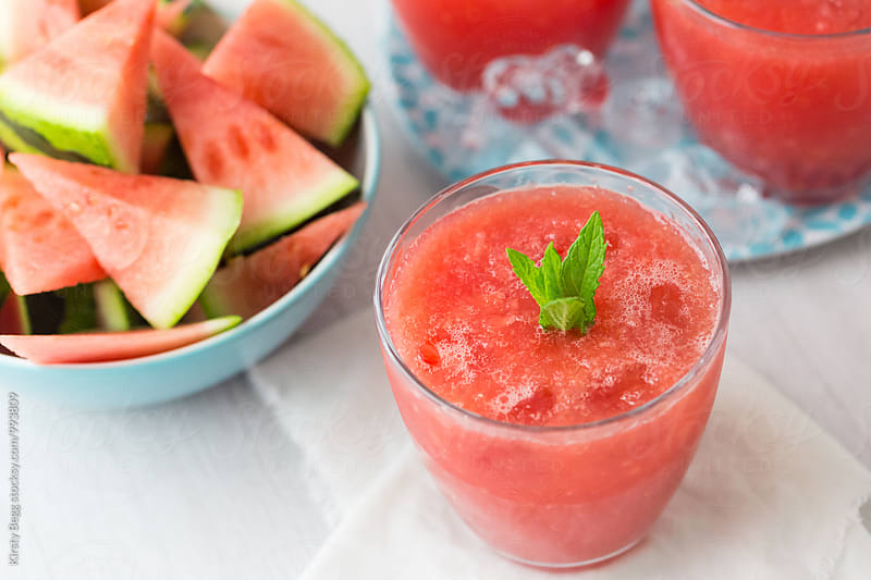 Glass of watermelon cooler drink with mint