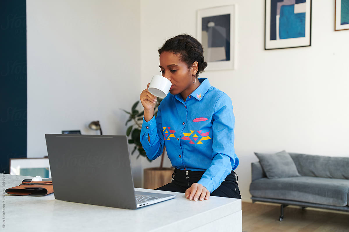 Black girl working from home