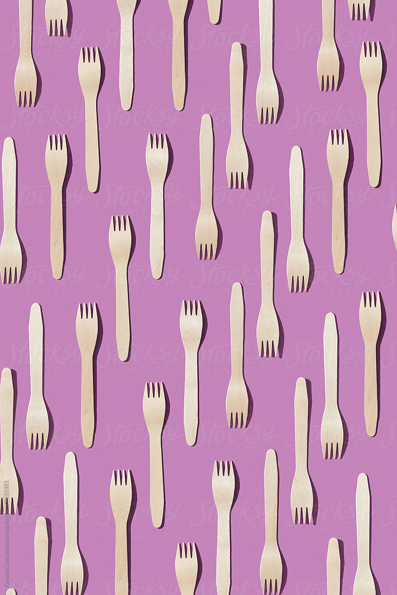 Wooden disposable forks pattern.