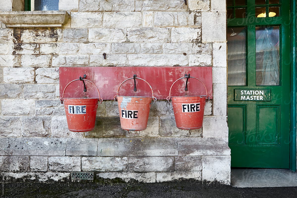 Three water buckets for fire prevention