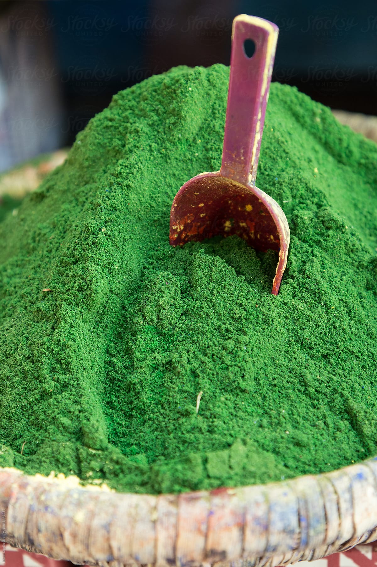 Green powder for sale in a souk market, Marrakech