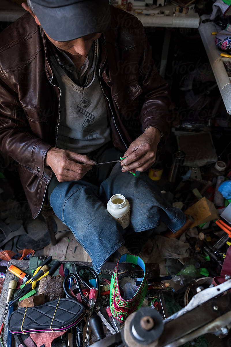 A Cobbler in His Shoe Repair Shop