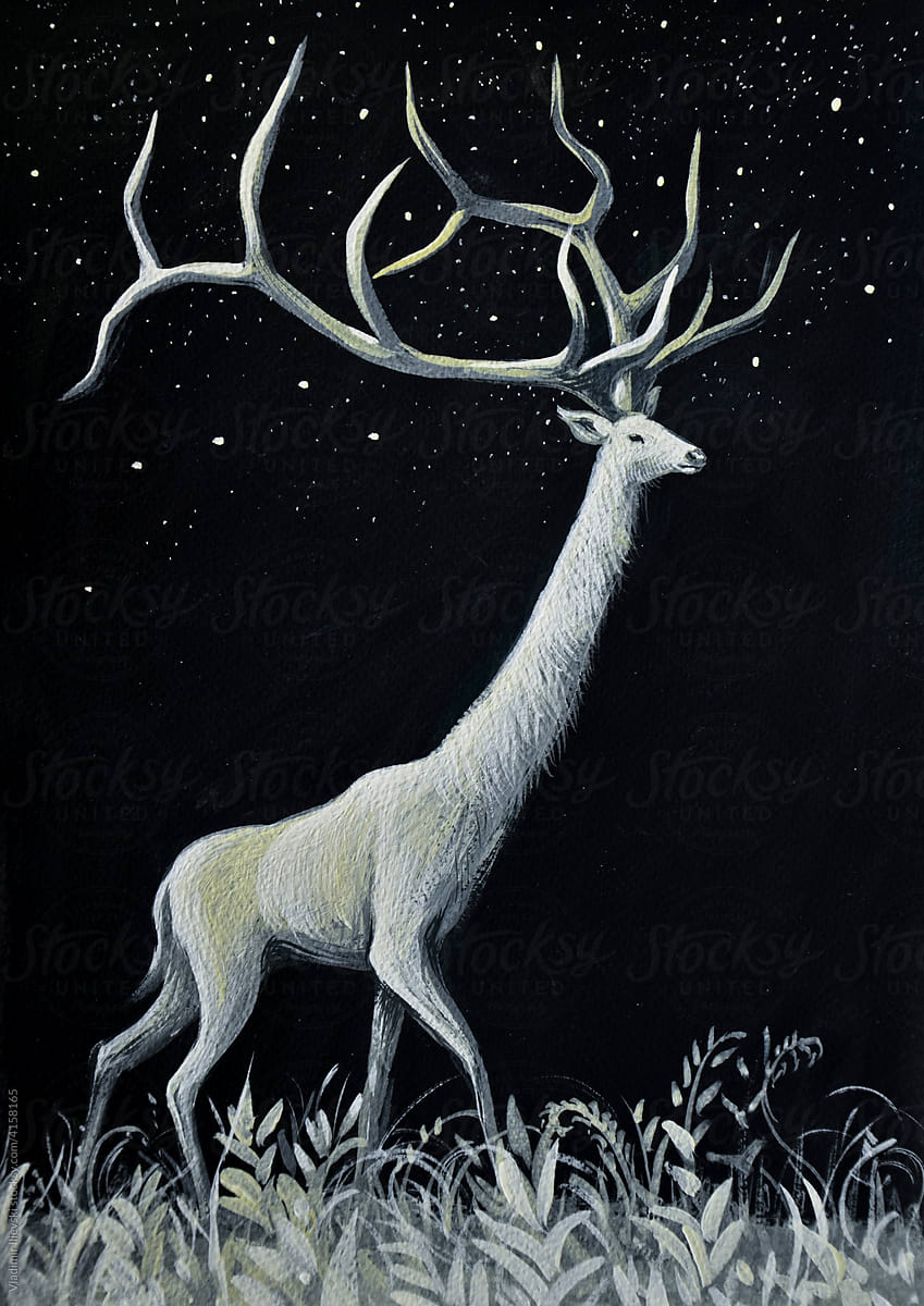 White deer in snowy night