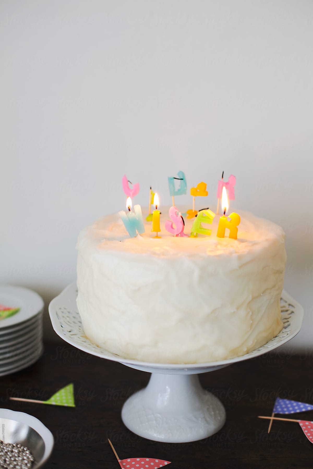 Melted candles on birtheday cake