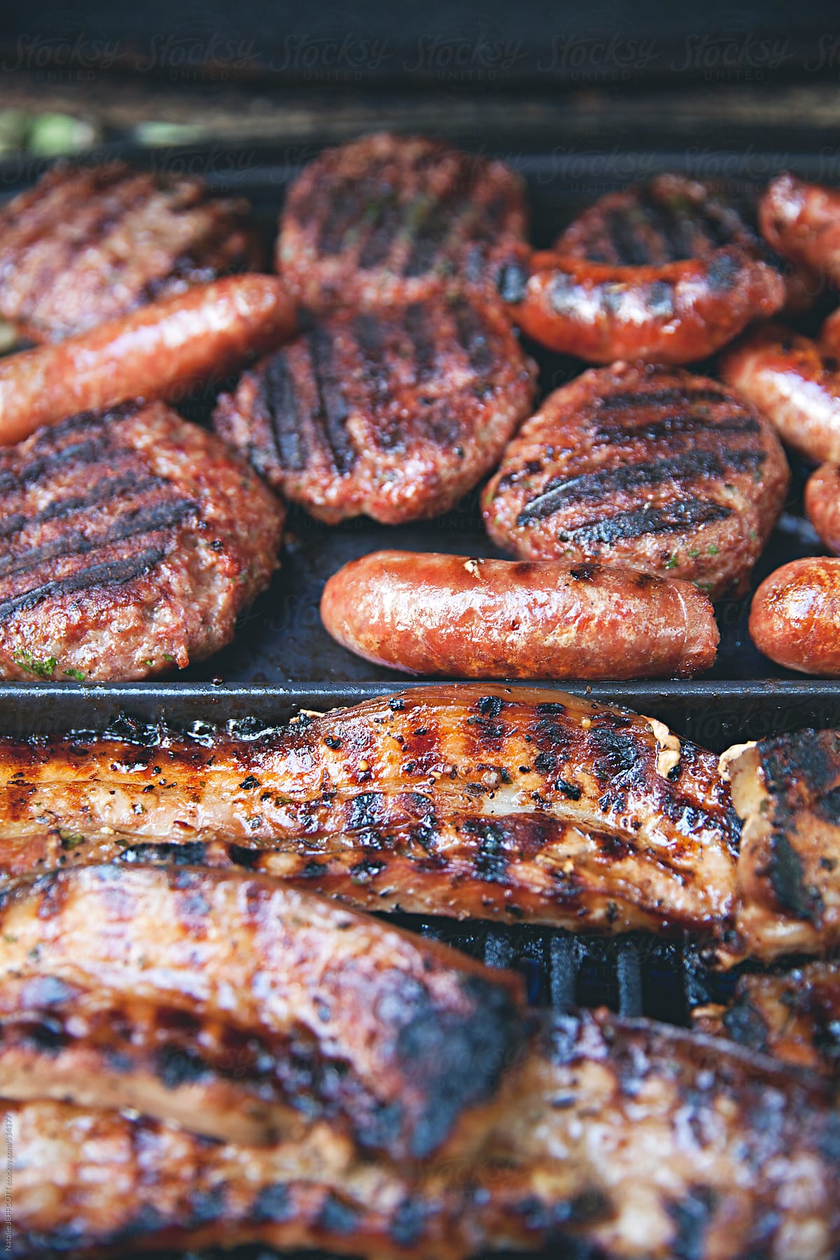 &amp;quot;Close Up Of Meat, Ribs, Burgers, Sausages Cooking On A Barbecue (BBQ ...