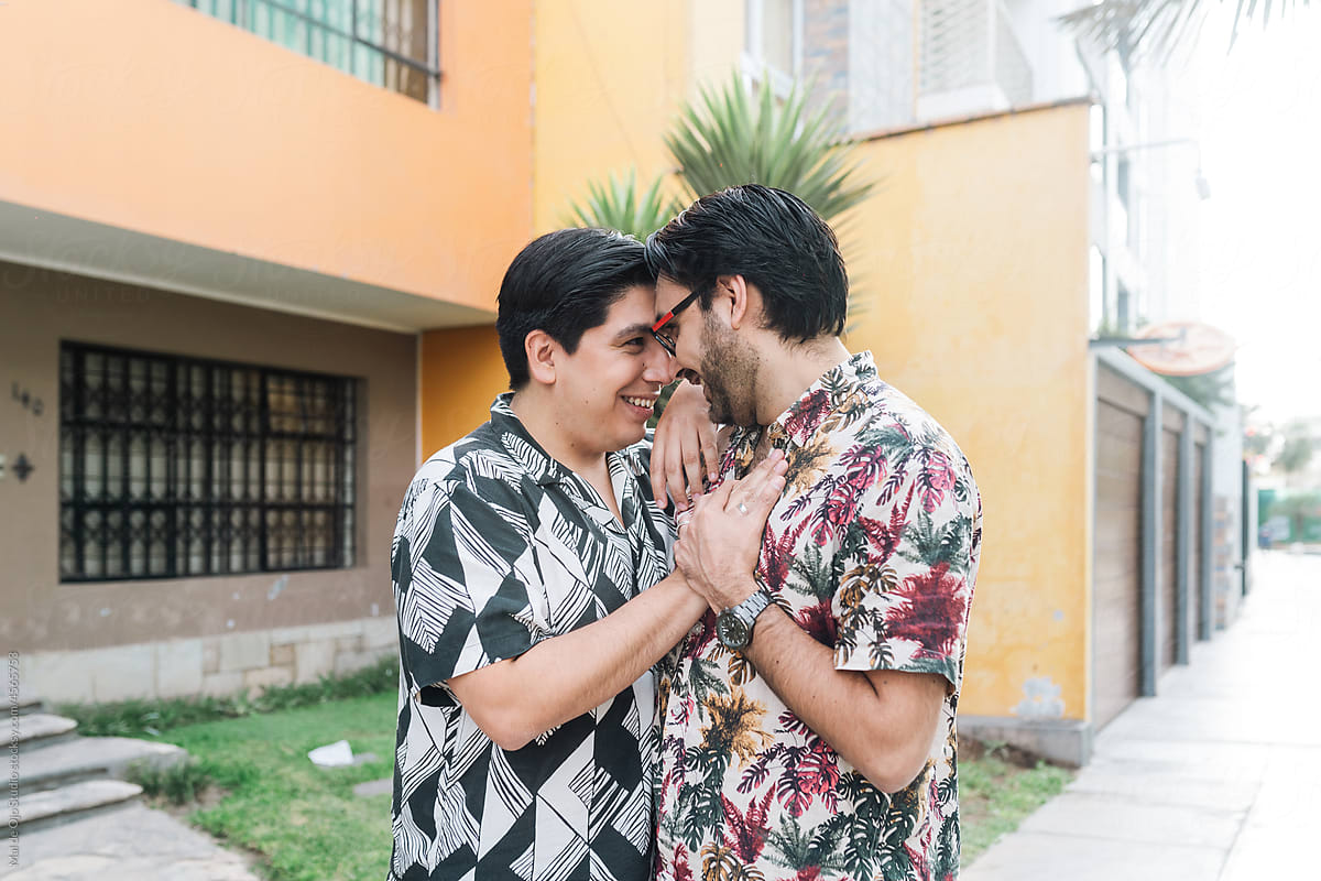 Cute Gay Couple Touching Foreheads