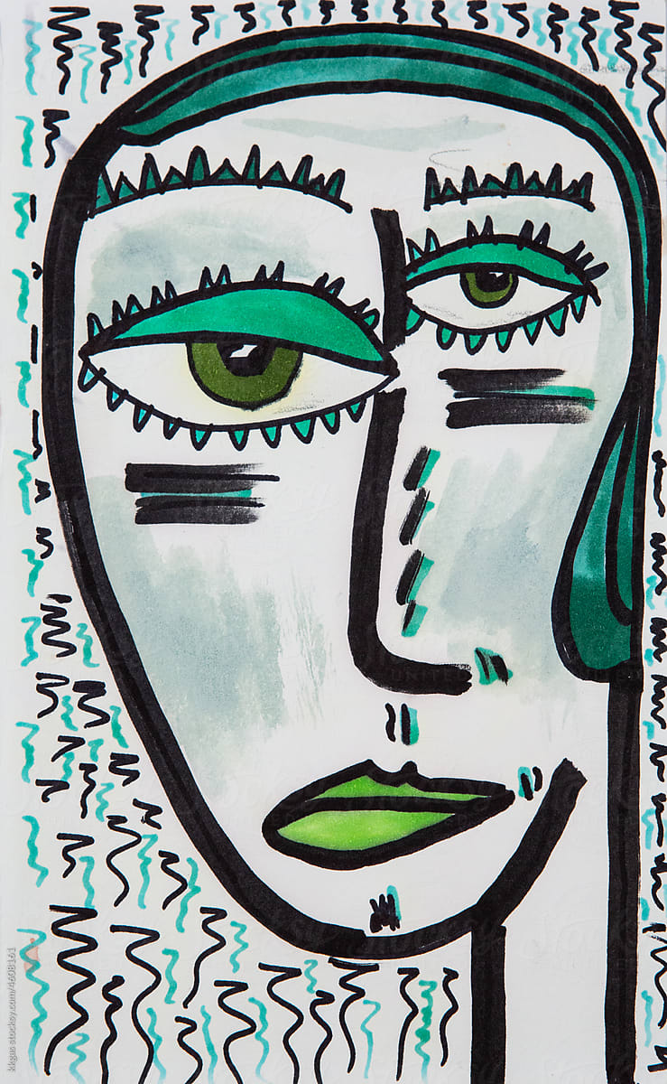 Demure green portrait of a woman