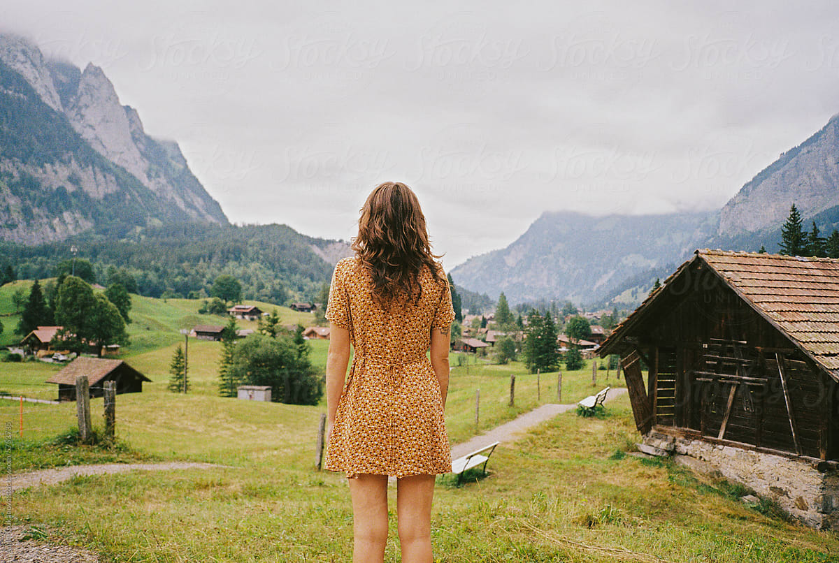 Vintage vibe of vacation in Swiss Alps in summer