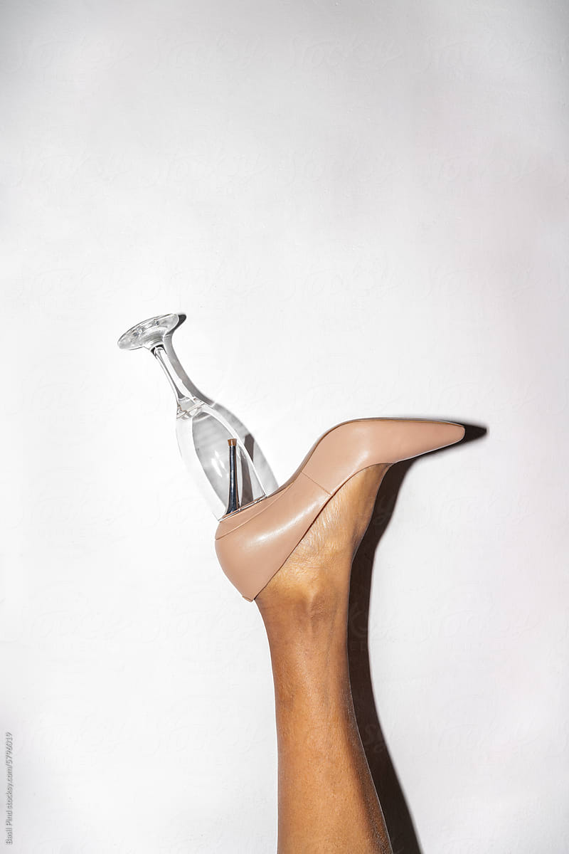 Wine Glass Perched on Upside-Down Stiletto