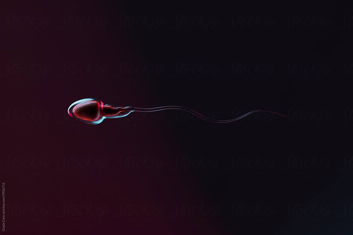 3D Render of Sperm Cell on Dark Background